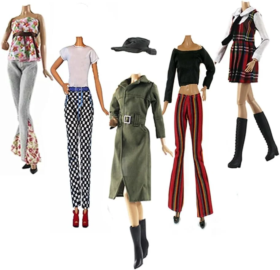 لباس عروسک لنس هوم، 5 ست لباس مد روز، لباس های پاییزی، شلوار بادگیر، کفش، کیف، کلاه برای لوازم جانبی باربی، هدیه کودک، سبک تصادفی