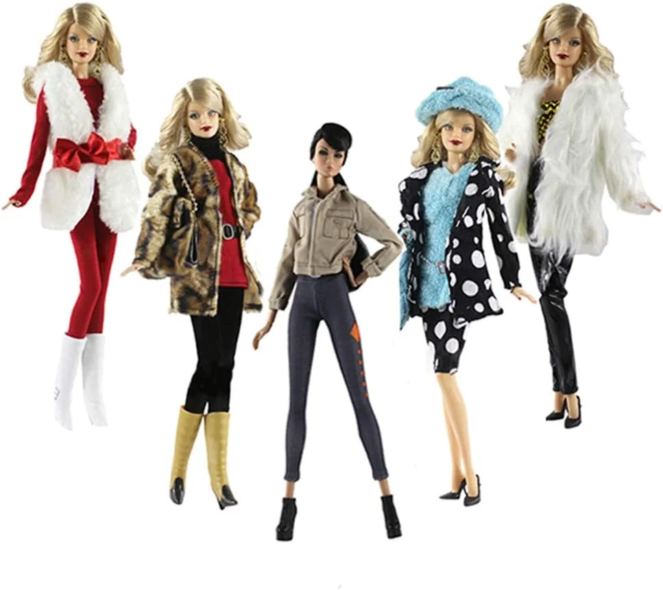 لنس هوم فشن 5 تکه لباس پالتویی پولیشی دست ساز + 10 جفت کفش برای عروسک باربی هدیه کریسمس C LS041320170011