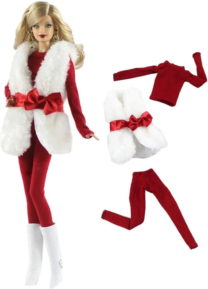 لنس هوم فشن 5 تکه لباس پالتویی پولیشی دست ساز + 10 جفت کفش برای عروسک باربی هدیه کریسمس C LS041320170011