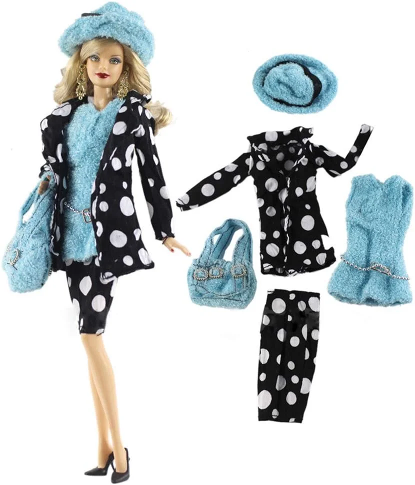 لنس هوم فشن 5 تکه لباس پالتویی پولیشی دست ساز + 10 جفت کفش برای عروسک باربی هدیه کریسمس C LS041320170011