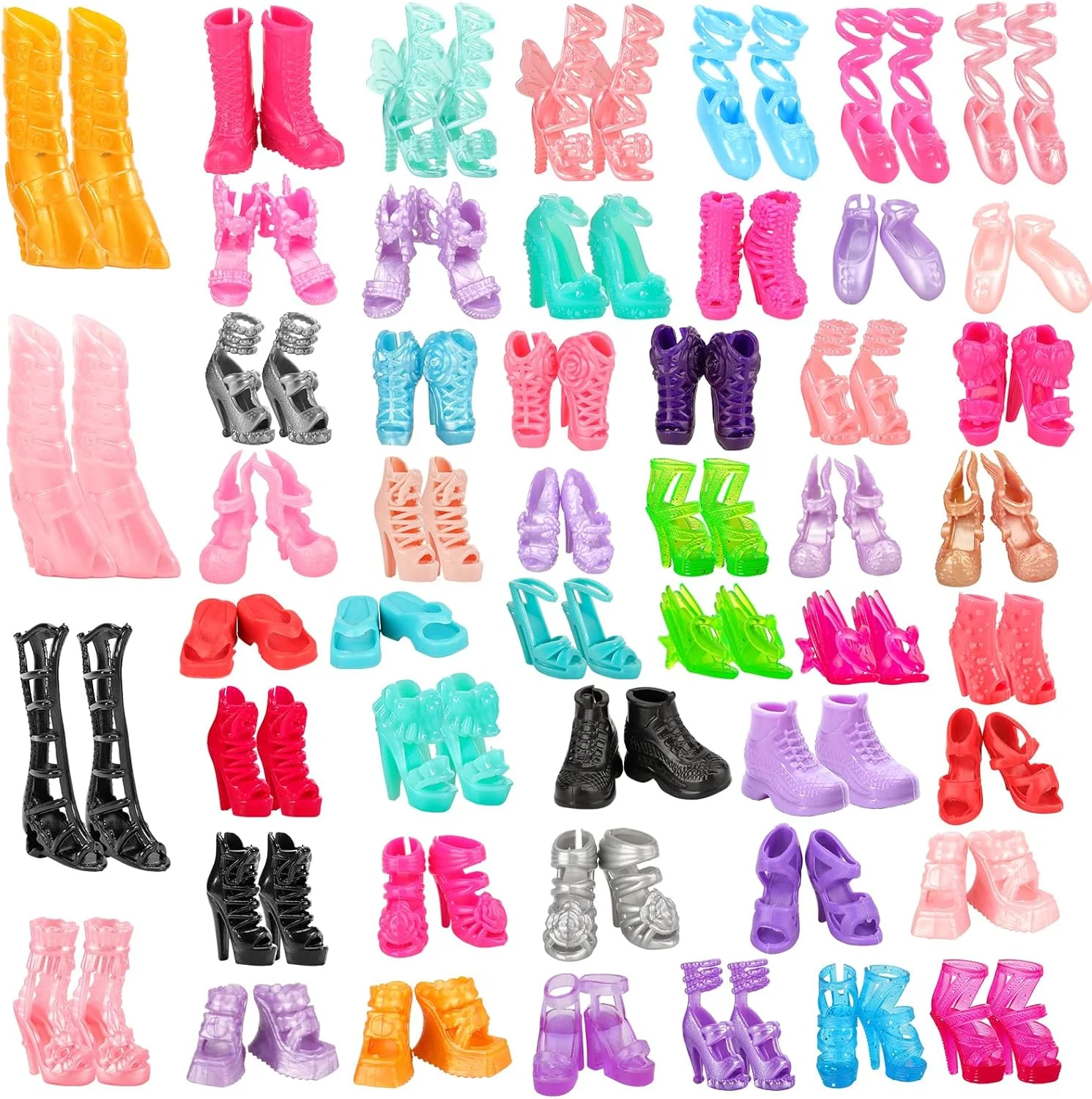 کفش عروسک - 50 جفت کفش پاشنه بلند و تخت تصادفی (استایل تصادفی) مناسب برای همه عروسک ها نیست. لباس ها و لوازم جانبی جدید. تنوع لباس ها و لوازم جانبی مختلف برای بچه ها تازگی ایجاد می کند، کودکان می توانند عروسک ها را مطابق با ترجیحات خود بپوشانند و تخیل خود را غنی کنند. استفاده آسان، مواد ایمن. محصولات ما مطابق با استانداردهای ایمنی اتحادیه اروپا تولید می شوند و همچنین توسط اتحادیه اروپا CE-EN71 گواهی شده اند. مواد ایمن و غیر سمی سلامت کودکان را تضمین می کنند. تنوع لباس های مختلف برای بچه ها تازگی ایجاد می کند، کودکان می توانند عروسک ها را مطابق با ترجیحات خود بپوشانند و تخیل خود را غنی کنند. این لباس های عروسکی اسباب بازی را برای روز کودک، تولد، تعطیلات و هدایای مهمانی سرگرم کننده به دختران کوچک و نوجوانان هدیه دهید. طراحی کاملا продуманный. طراحی شده با مواد الاستیک، پوشیدن و شستشو آسان است. دست ساز و با کیفیت خوب، تمام اقلام و مواد از نظر کیفیت دوخت سه بار بررسی می شوند.