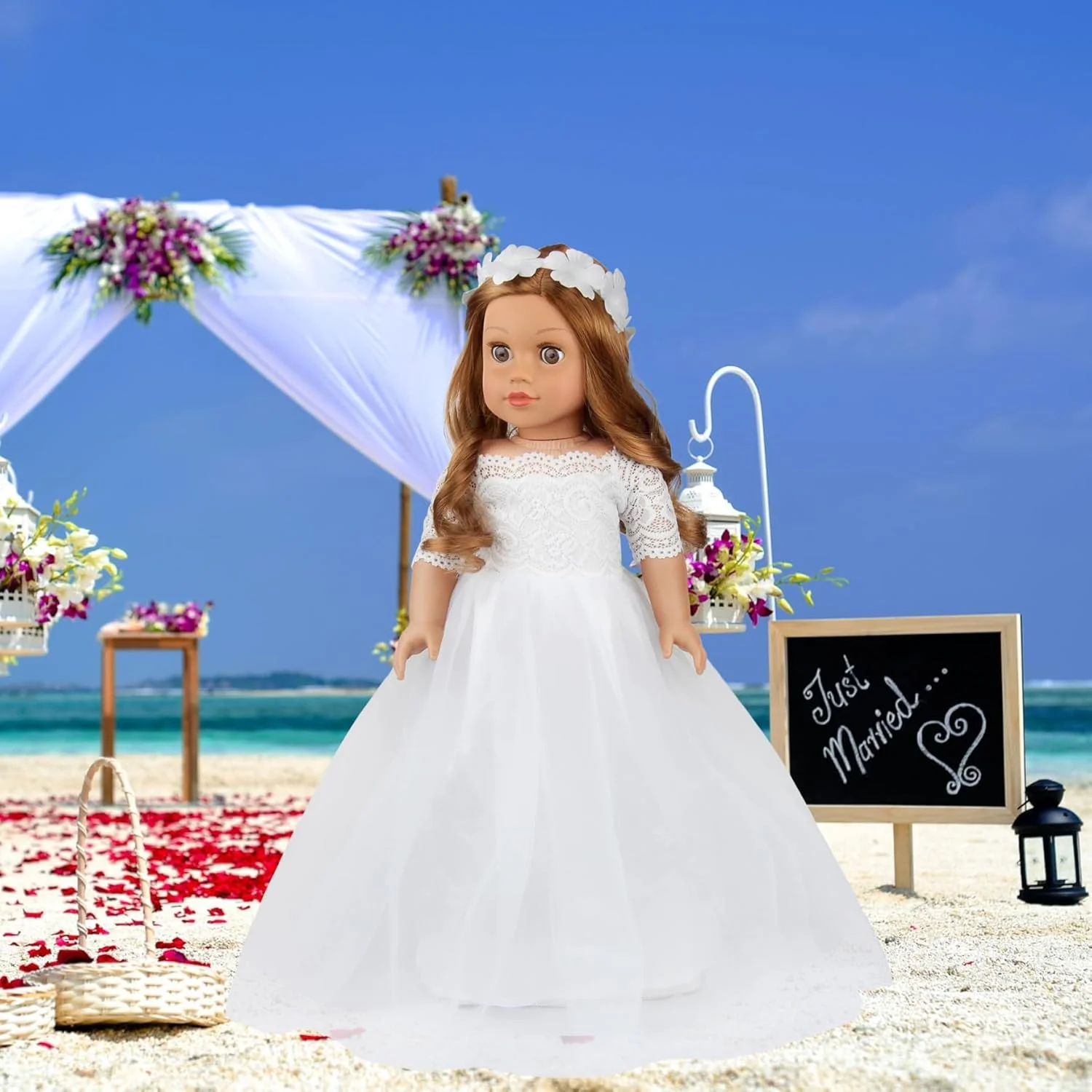 ZITA ELEMENT 1 ست لباس عروس دست ساز با کیفیت برای عروسک 18 اینچی به همراه هدبند، لباس مهمانی دخترانه برای عروسک های آمریکایی، لباس و اکسسوری مو