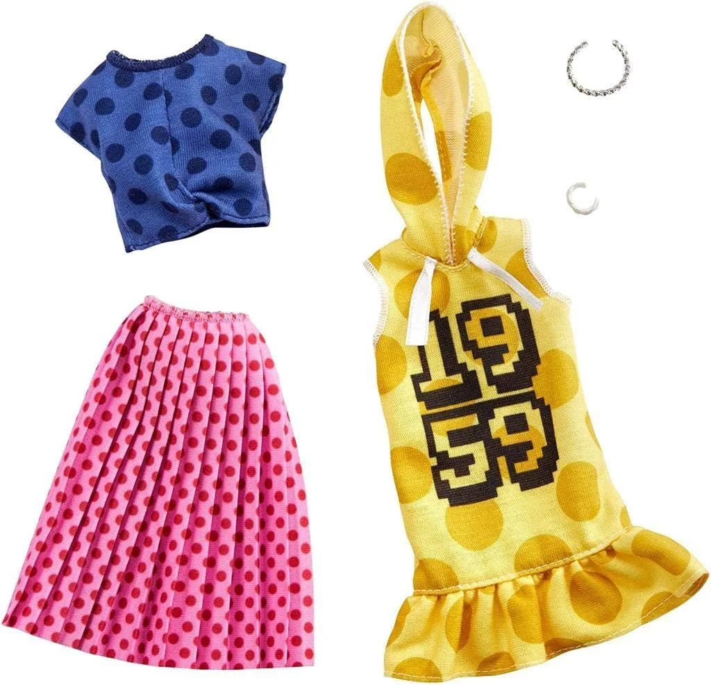 باربی GHX60 فشن، بسته 2 عددی لباس خال خالی، 2 دست لباس و 2 اکسسوری برای عروسک باربی