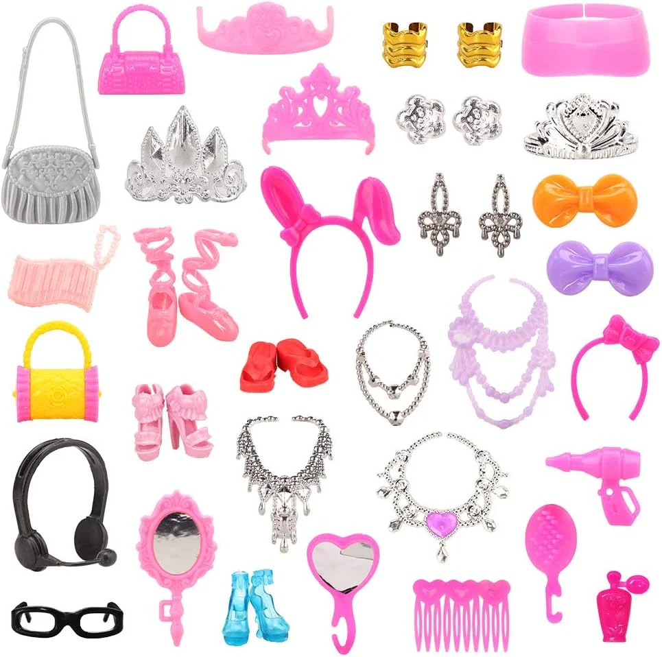 باروا 40 تکه لوازم جانبی عروسک شامل کیف، تاج، گردنبند و شانه مناسب برای عروسک 11.5 اینچی، هدیه کریسمس