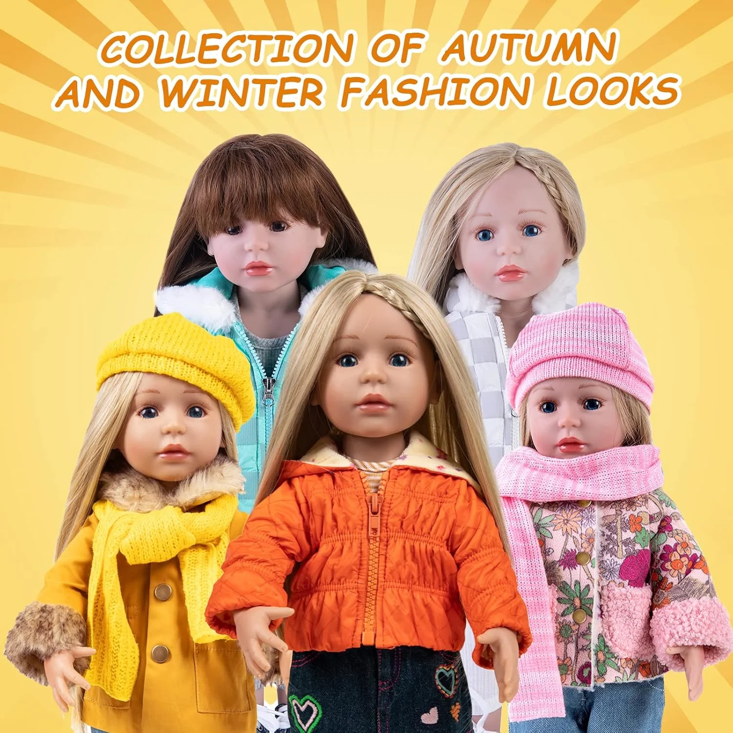 ست لباس عروسک Rakki Dolli، 4 تکه شامل کت کلاه دار گرم، تی شرت، دامن جین و زیر شلواری، لباس مهمانی دست ساز، لباس غیر رسمی مناسب برای عروسک های دخترانه آمریکایی 18 اینچی 004