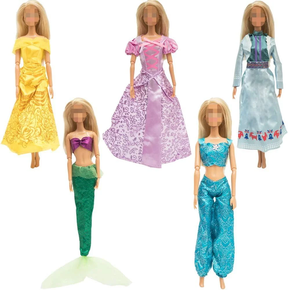 لباس و لوازم جانبی عروسک پرنسس ONES 30 تکه ای برای عروسک دخترانه 11.5 اینچی شامل 10 عدد لباس پرنسس، 10 جفت کفش و 10 عدد گردنبند - هدیه دخترانه