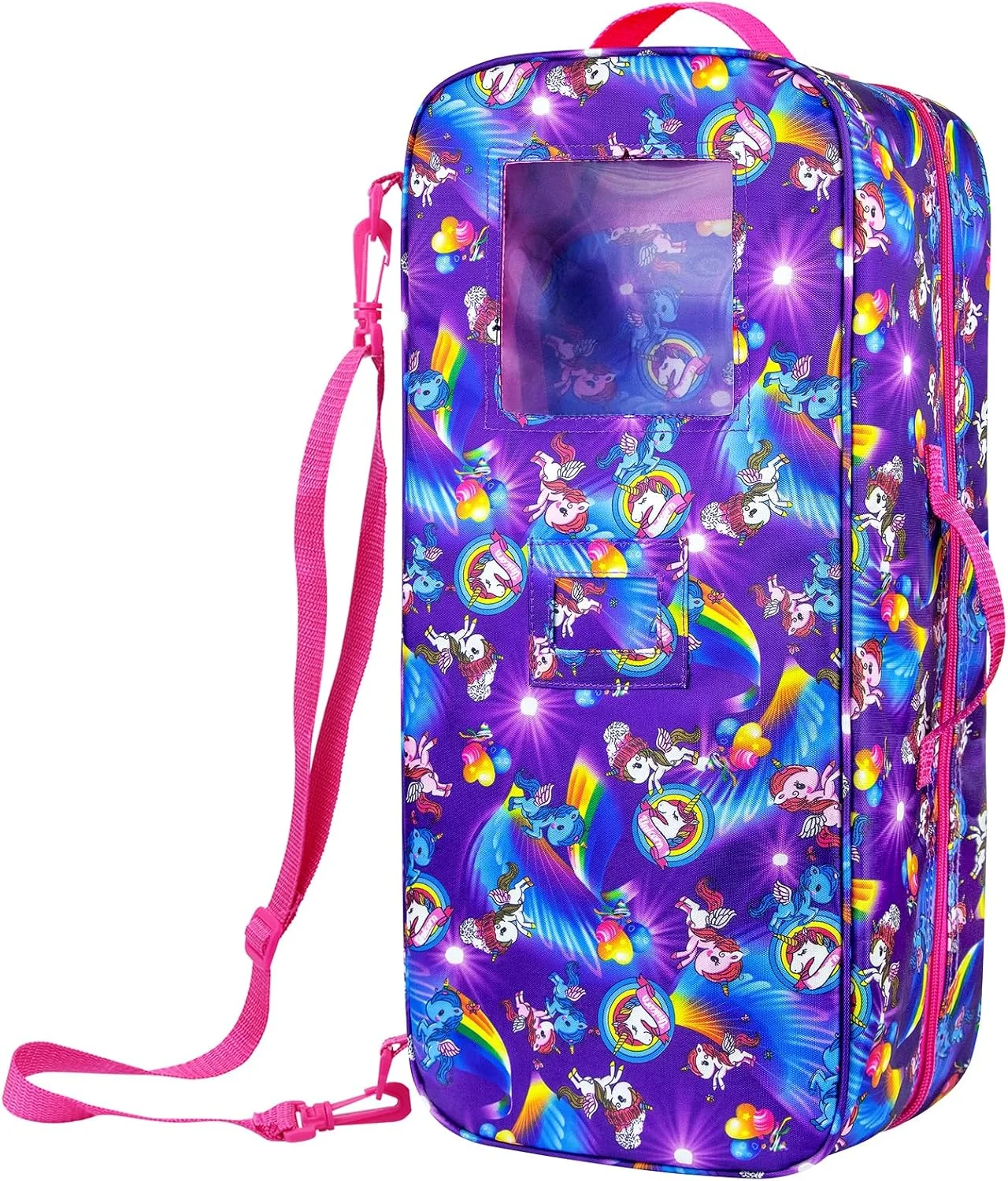 کیف حمل عروسک ایکور فان طرح یونیکورن، چمدان نگهداری عروسک مناسب برای عروسک های 18 اینچی دخترانه آمریکایی با جیب های متعدد