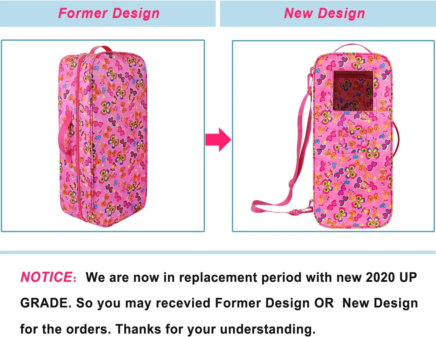 کیف حمل عروسک ZITA ELEMENT، کیف کراس بادی و کیف شانه ای برای عروسک های 18 اینچی آمریکایی - کیف حمل عروسک 18 اینچی با جیب های متعدد، کمد نگهداری لباس و لوازم آرایش