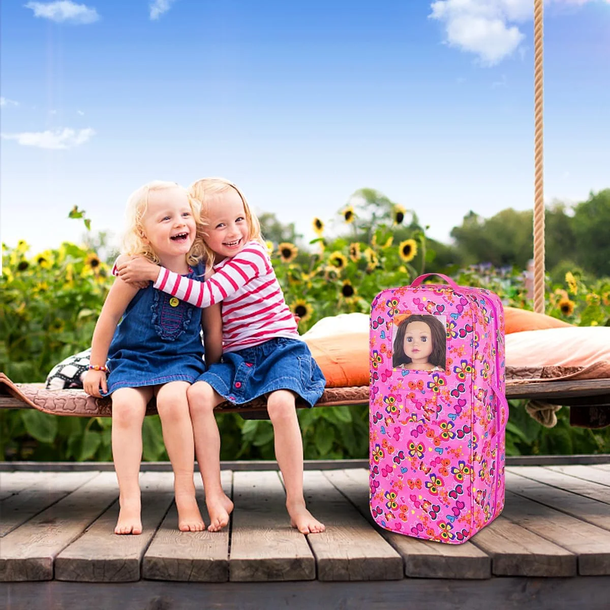 کیف حمل عروسک ZITA ELEMENT، کیف کراس بادی و کیف شانه ای برای عروسک های 18 اینچی آمریکایی - کیف حمل عروسک 18 اینچی با جیب های متعدد، کمد نگهداری لباس و لوازم آرایش