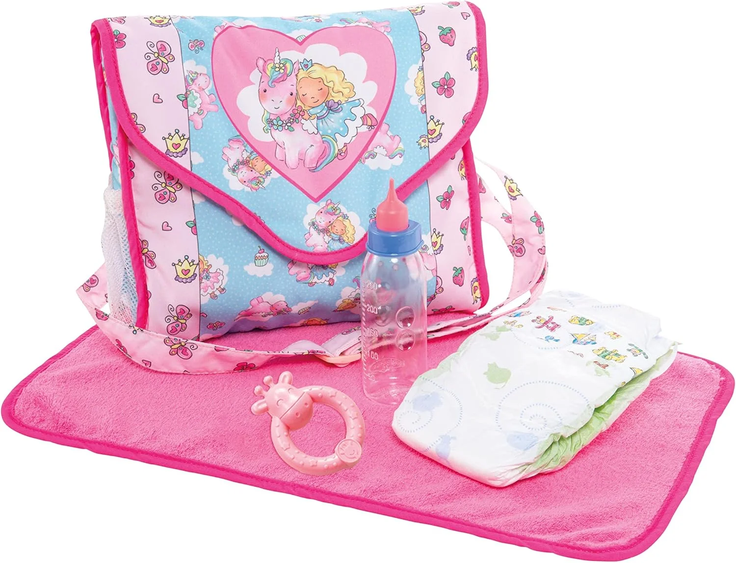 هلس 978 لوازم جانبی برای عروسک ها، کیف تعویض در طرح یونیکورن امیل و پری اما با لوازم جانبی فراوان