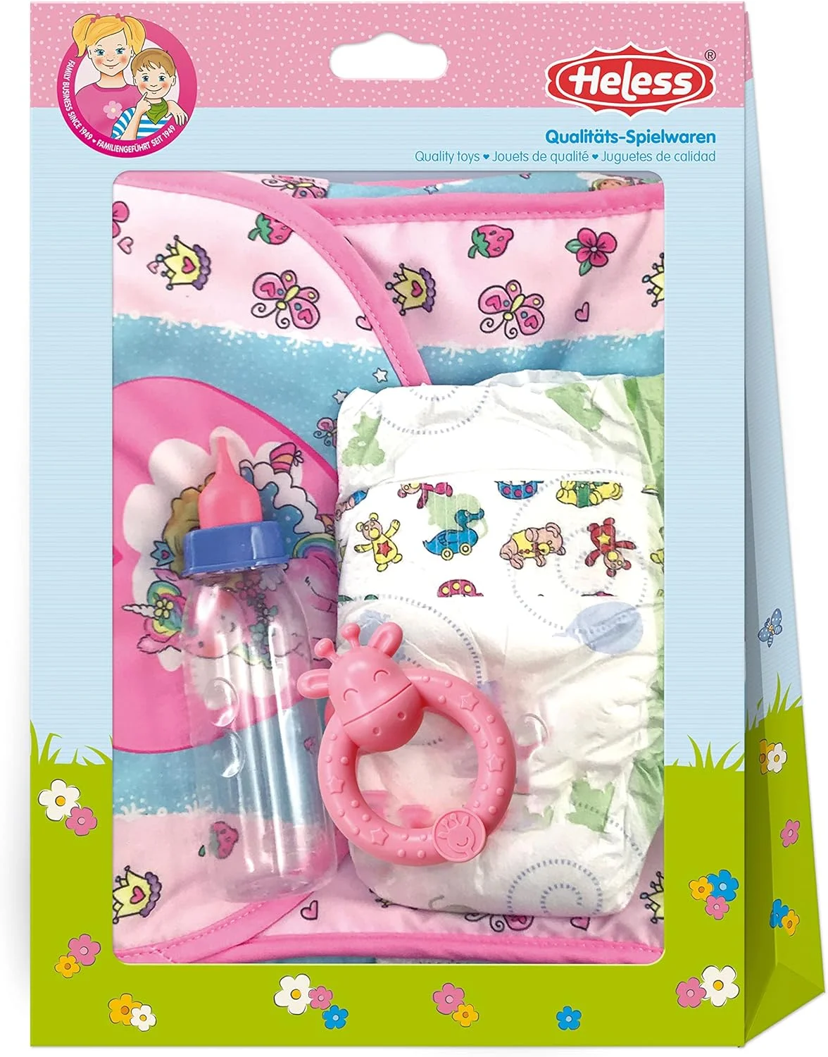 هلس 978 لوازم جانبی برای عروسک ها، کیف تعویض در طرح یونیکورن امیل و پری اما با لوازم جانبی فراوان