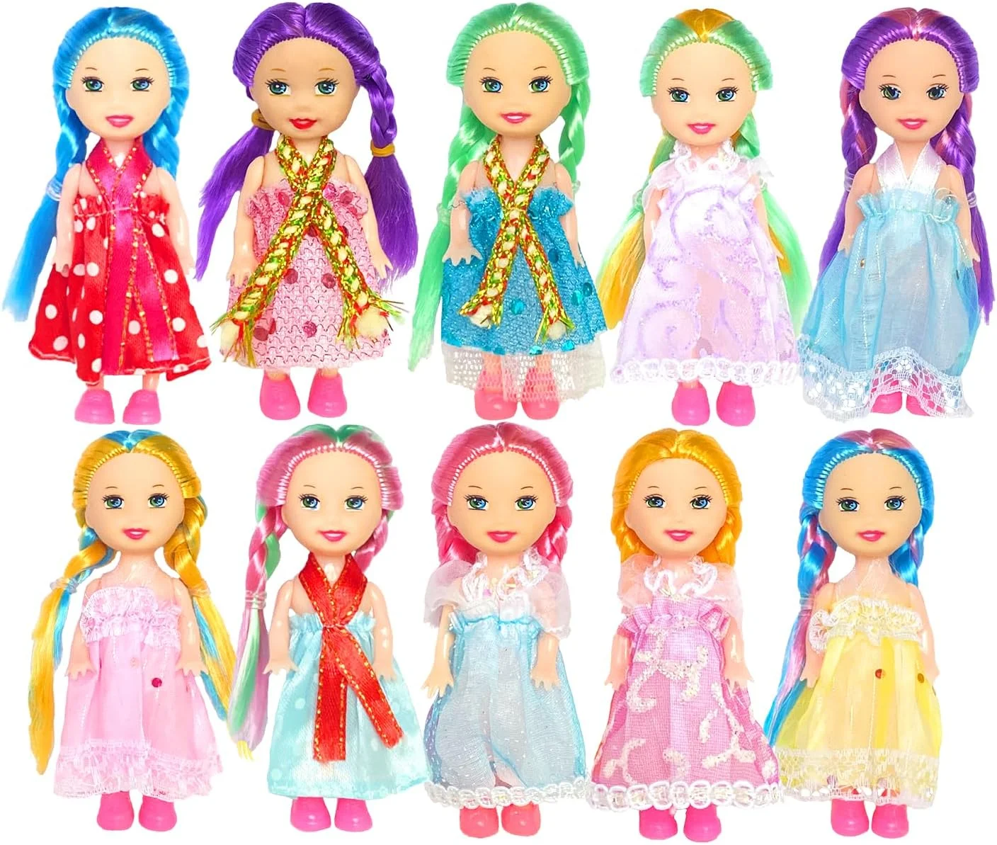 بسته 10 عددی مینی عروسک 3 اینچی هوانگ چنگ با لباس های رنگارنگ