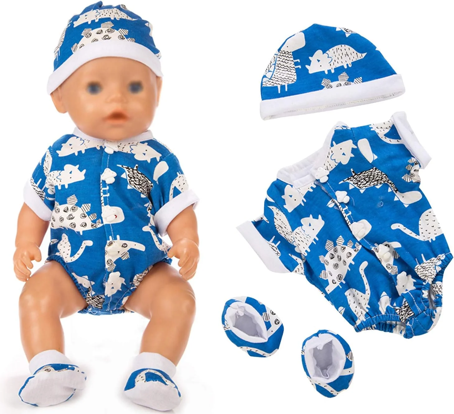 ست لباس سرهمی تک شاخ شامل لباس آبی و صورتی عروسک، 2 جفت کفش و 2 عدد کلاه برای عروسک های نوزاد 43 سانتی متری / عروسک های بیتی 15 اینچی