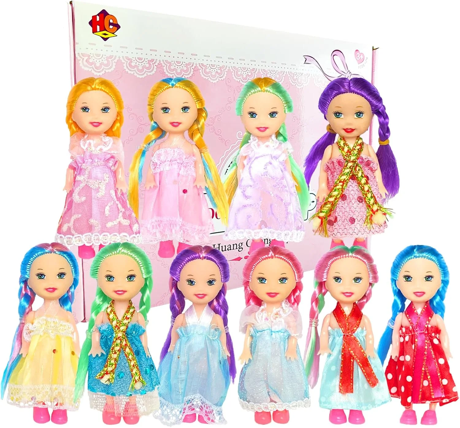 بسته 10 عددی مینی عروسک 3 اینچی هوانگ چنگ با لباس های رنگارنگ