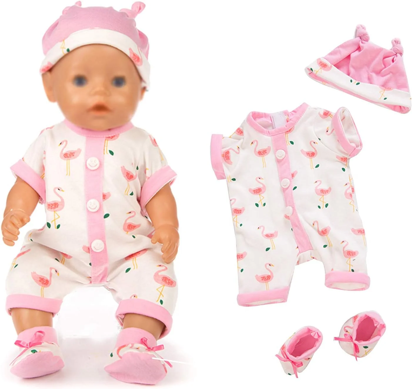 ست لباس سرهمی تک شاخ شامل لباس آبی و صورتی عروسک، 2 جفت کفش و 2 عدد کلاه برای عروسک های نوزاد 43 سانتی متری / عروسک های بیتی 15 اینچی