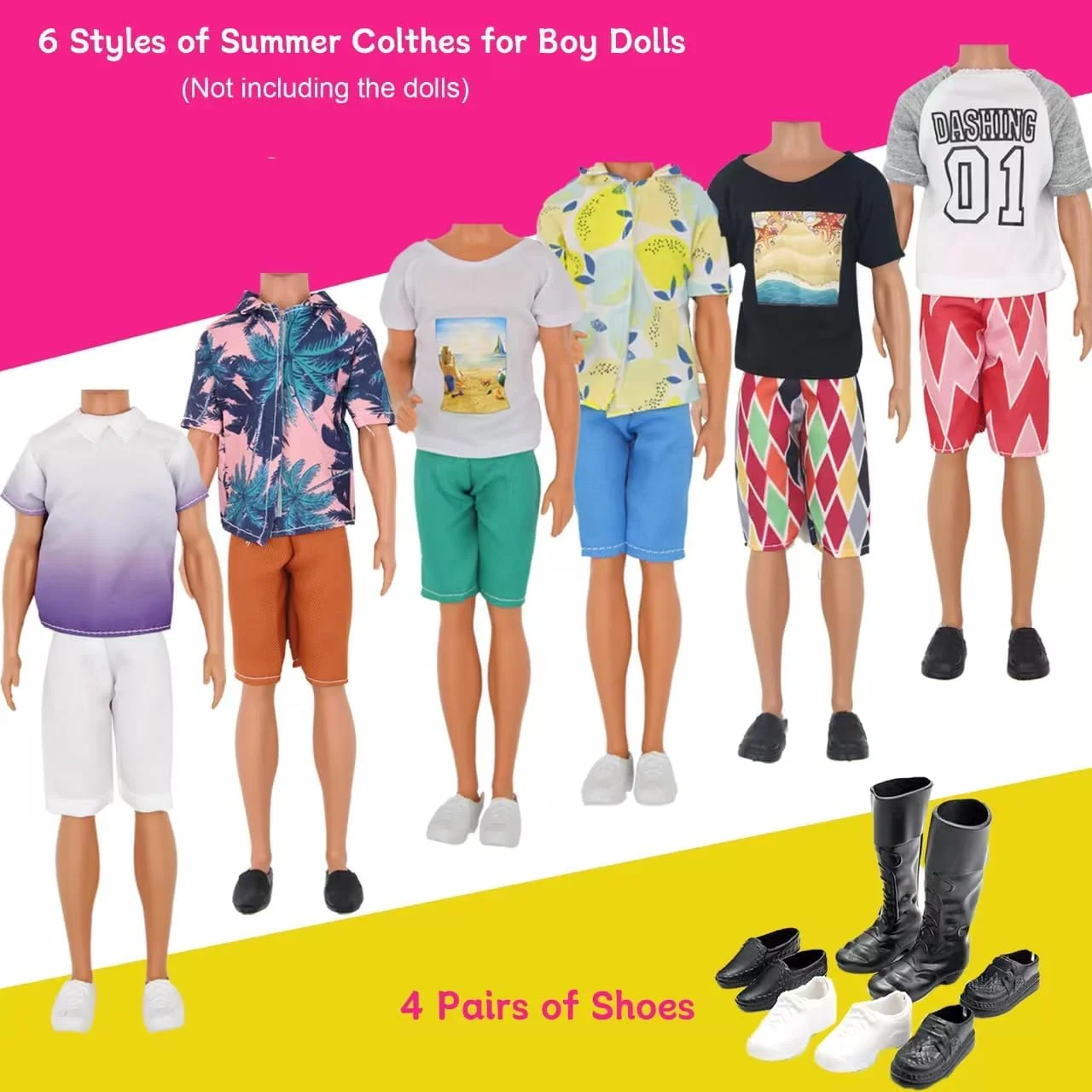 مجموعه 78 عددی لباس و لوازم جانبی عروسک EuTengHao برای عروسک دخترانه 11.5 اینچی و عروسک پسرانه 12 اینچی شامل 28 لباس پوشیدنی، کفش، لباس زوج، چرخ فلک، تخته موج سواری، کلاه برای لوازم جانبی عروسک به سبک تابستانی