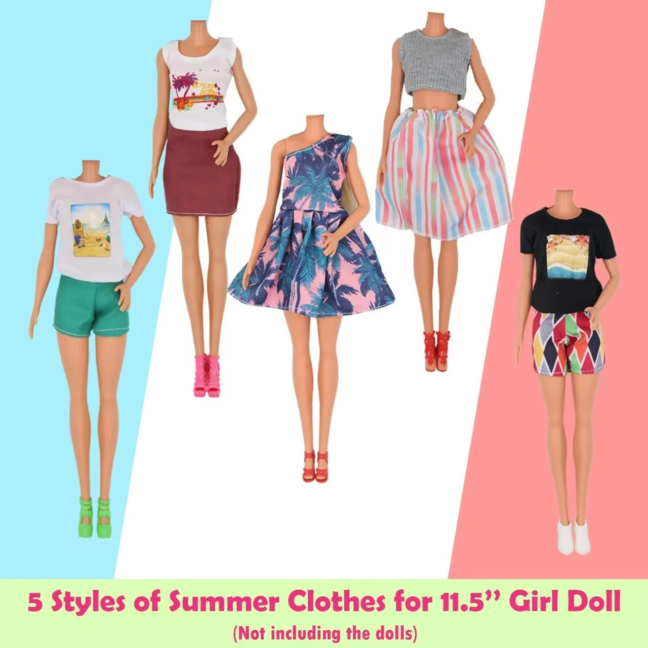 مجموعه 78 عددی لباس و لوازم جانبی عروسک EuTengHao برای عروسک دخترانه 11.5 اینچی و عروسک پسرانه 12 اینچی شامل 28 لباس پوشیدنی، کفش، لباس زوج، چرخ فلک، تخته موج سواری، کلاه برای لوازم جانبی عروسک به سبک تابستانی