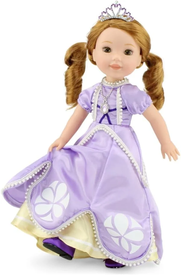 لباس عروسکی 4 تکه مدل Emily Rose مناسب برای عروسک های 14 اینچی، لباس مجلسی پرنسسی بنفش با تاج، گردنبند و کفش ست | سازگار با عروسک های 14 اینچی Glitter Girls | کسب و کار آمریکایی