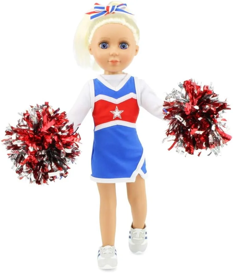 لباس و لوازم جانبی عروسک 14 اینچی امیلی رز، ست هدیه تشویق کننده مدرن 6 تکه ایالات متحده آمریکا برای عروسک 14.5 اینچی، شامل کفش ورزشی و لوازم جانبی پوم پوم! | مناسب برای اکثر عروسک های 14 اینچی با بدن سفت