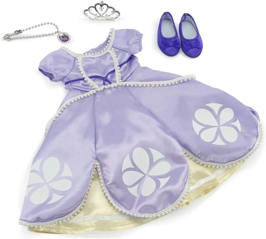 لباس عروسکی 4 تکه مدل Emily Rose مناسب برای عروسک های 14 اینچی، لباس مجلسی پرنسسی بنفش با تاج، گردنبند و کفش ست | سازگار با عروسک های 14 اینچی Glitter Girls | کسب و کار آمریکایی