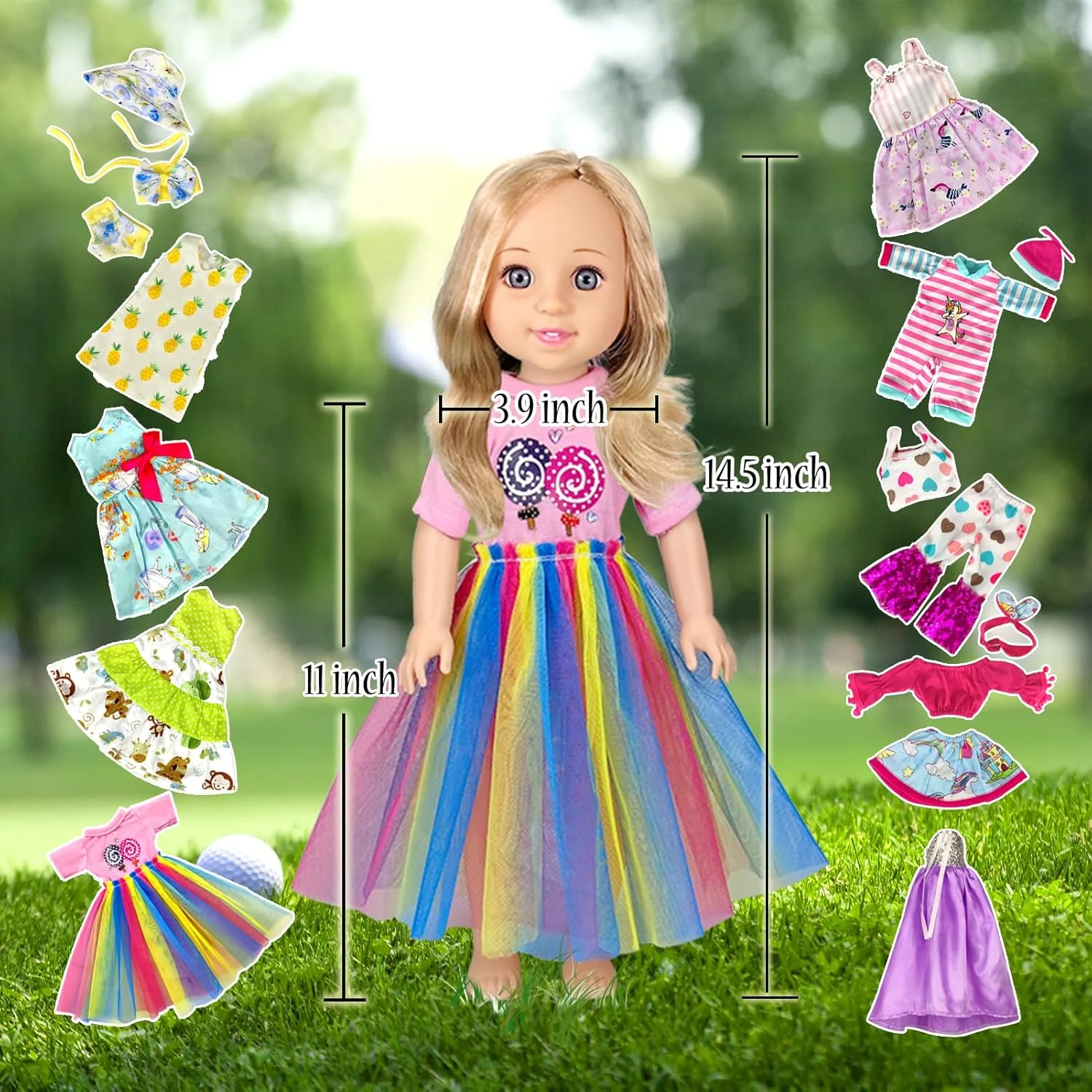 WONDOLL ست 10 عددی لباس عروسک برای عروسک های 14 اینچی - سازگار با عروسک های 14.5 اینچی لباس ها و لوازم جانبی دست ساز هدیه تولد کریسمس برای دختر بچه