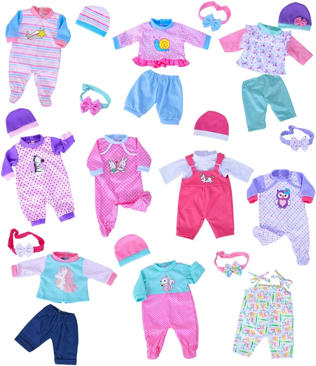 10 ست لباس عروسک شیرین DBu شامل کلاه و هدبند برای عروسک نوزاد 43 سانتی متری