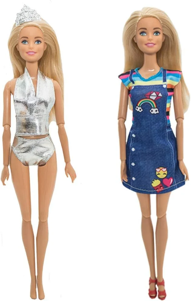 SOTOGO 54 تکه لباس و لوازم جانبی عروسک برای عروسک دخترانه 11.5 اینچی، مناسب برای مناسبت های مختلف شامل 15 ست لباس عروسک، لباس های مد روز/تاپ و شورت/لباس شنای بیکینی و 35 تکه لوازم جانبی عروسک