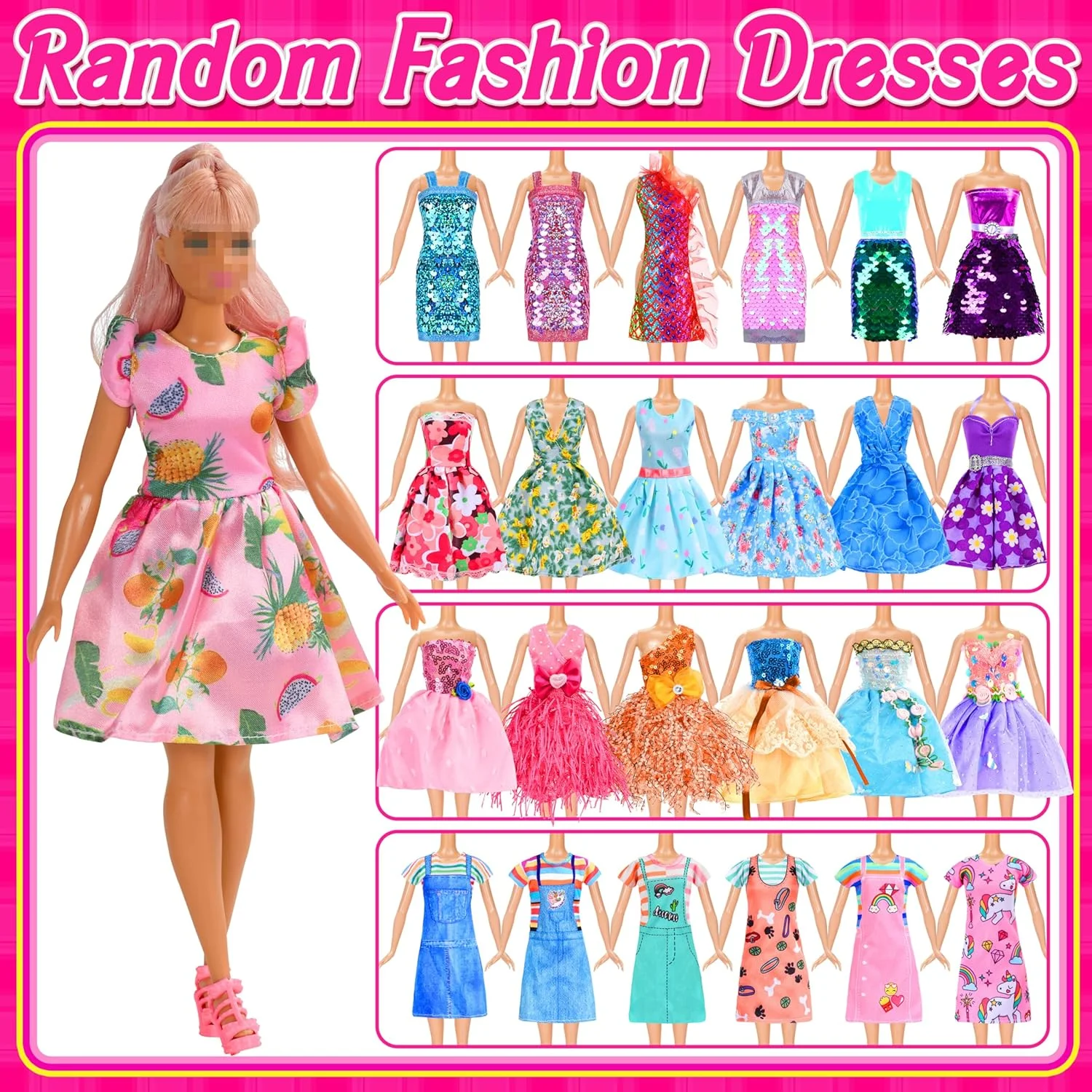 بسته 36 عددی لباس و لوازم جانبی عروسک BiiMii PURPERCAT - 1 لباس پرنسسی، 5 لباس مد روز، 3 تاپ و شلوار، 3 لباس شنای بیکینی، 10 کفش، 14 لوازم جانبی عروسک دیگر، مناسب برای عروسک های 11.5 اینچی