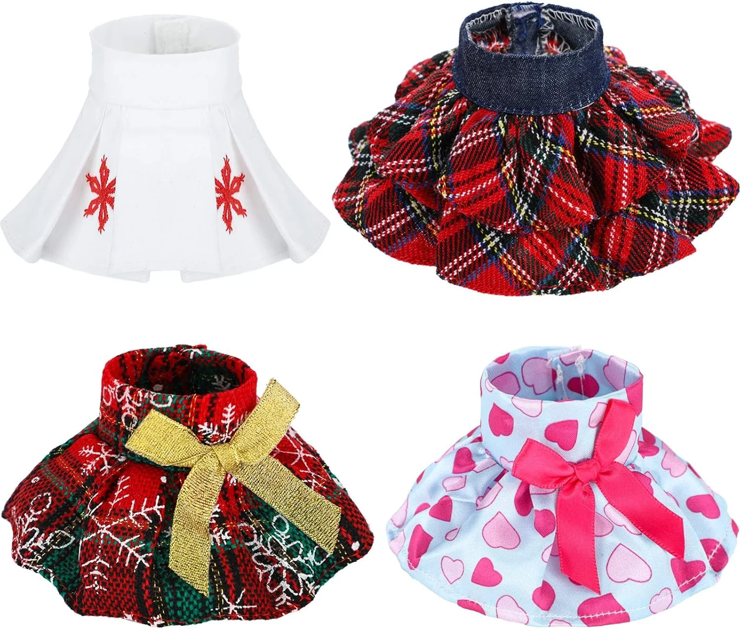 ست 4 عددی دامن های الف کریسمس Skylety، لباس های کریسمس، دامن های رشد یافته مهمانی، لباس عروسک الف، ست لوازم جانبی کریسمس برای تزئینات عروسک الف (عروسک شامل نمی شود)