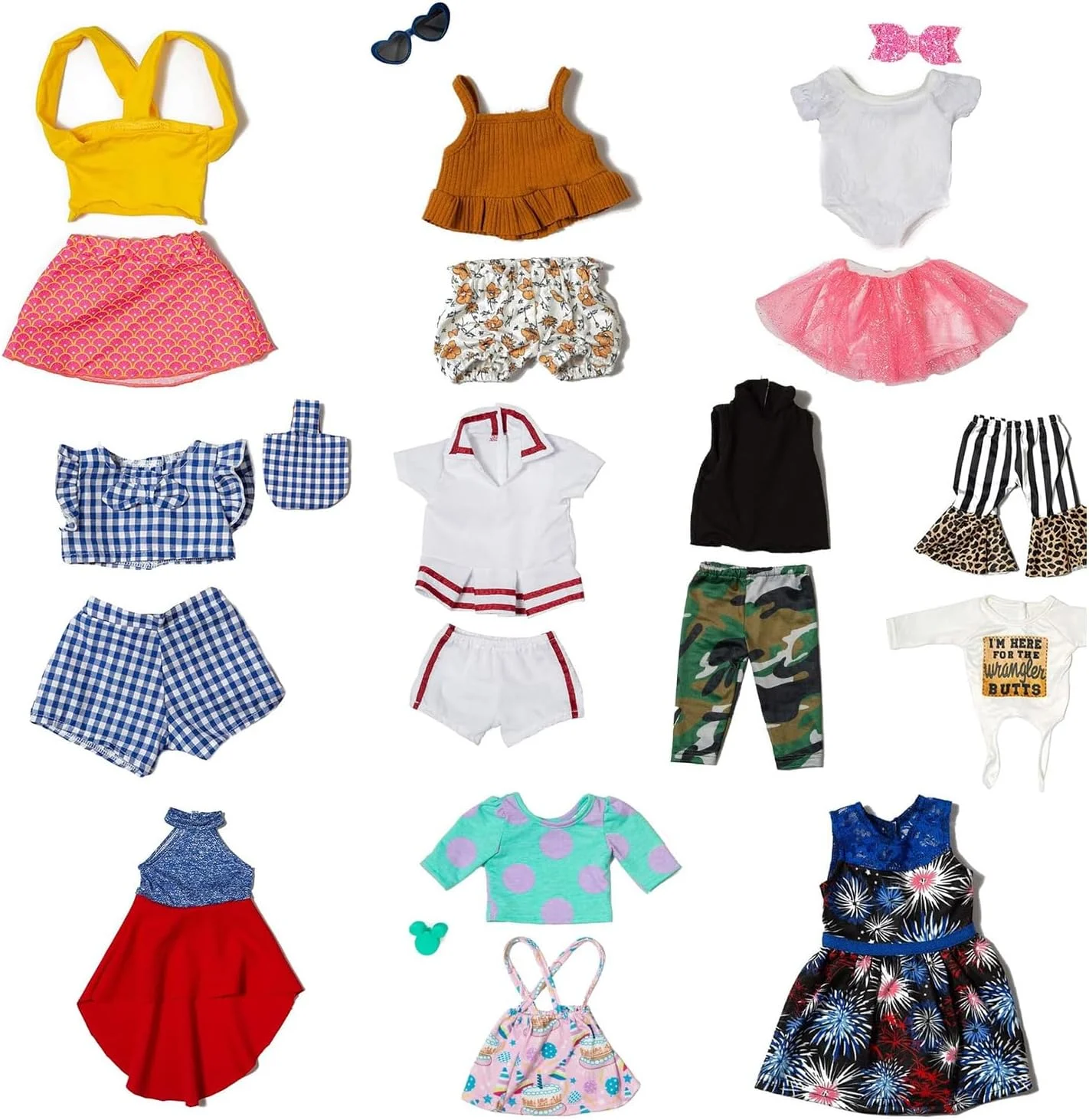 XFEYUE 22 تکه لباس و لوازم جانبی عروسک 18 اینچی، مناسب برای عروسک های دخترانه 18 اینچی آمریکایی - شامل 10 ست لباس عروسک با سبک های مختلف، گیره مو، عینک آفتابی و کیف دستی XFEYUE 22 تکه لباس و لوازم جانبی عروسک 18 اینچی، مناسب برای عروسک های دخترانه 18 اینچی آمریکایی - شامل 10 ست لباس عروسک با سبک های مختلف، گیره مو، عینک آفتابی و کیف دستی