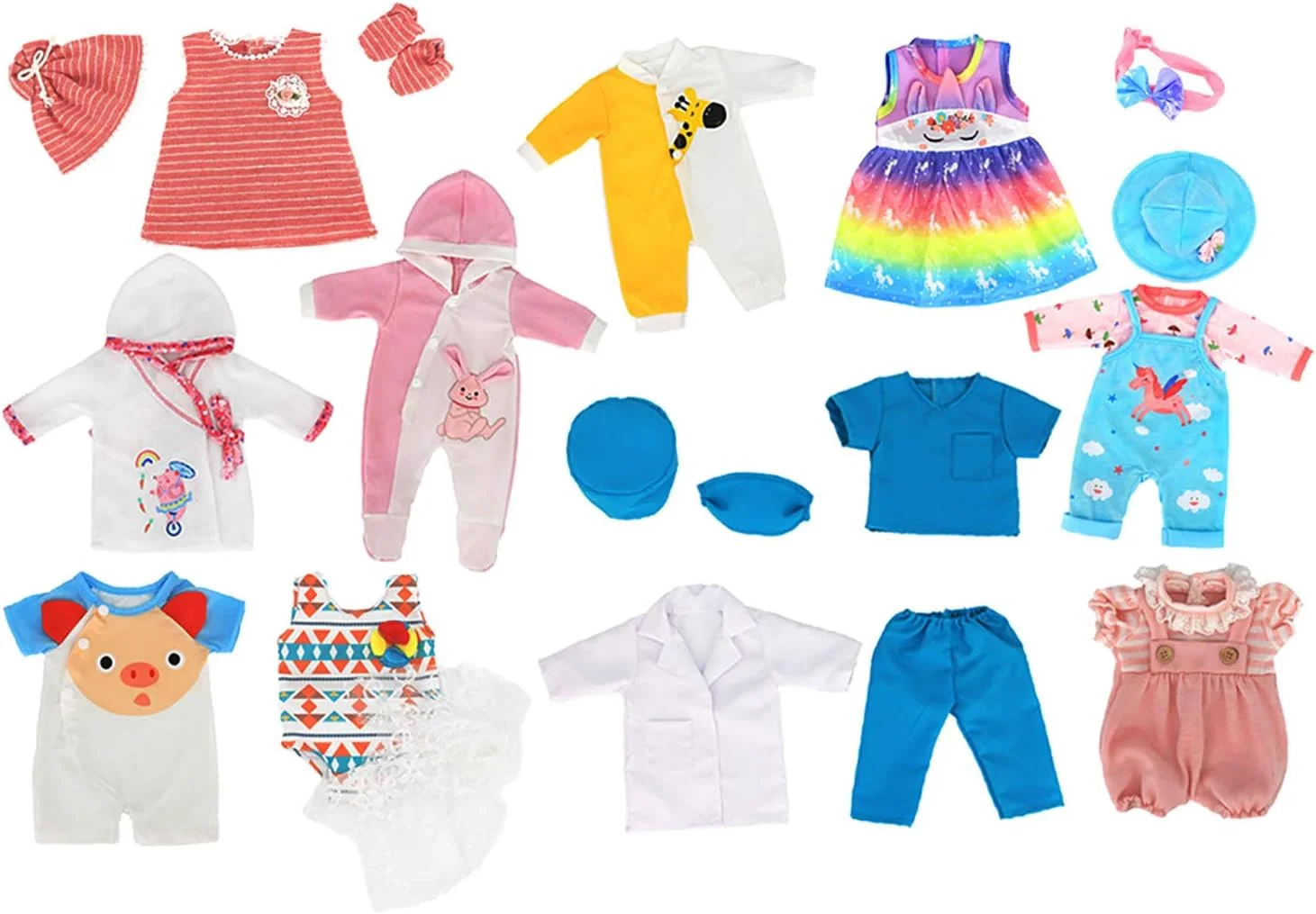 ebuddy 10 ست لباس عروسک شامل لباس، بیکینی، رامپر، لباس دکتر، لباس خواب، هدبند و کلاه برای عروسک های نوزاد 43 سانتی متری/17 اینچی ebuddy 10 ست لباس عروسک شامل لباس، بیکینی، رامپر، لباس دکتر، لباس خواب، هدبند و کلاه برای عروسک های نوزاد 43 سانتی متری/17 اینچی