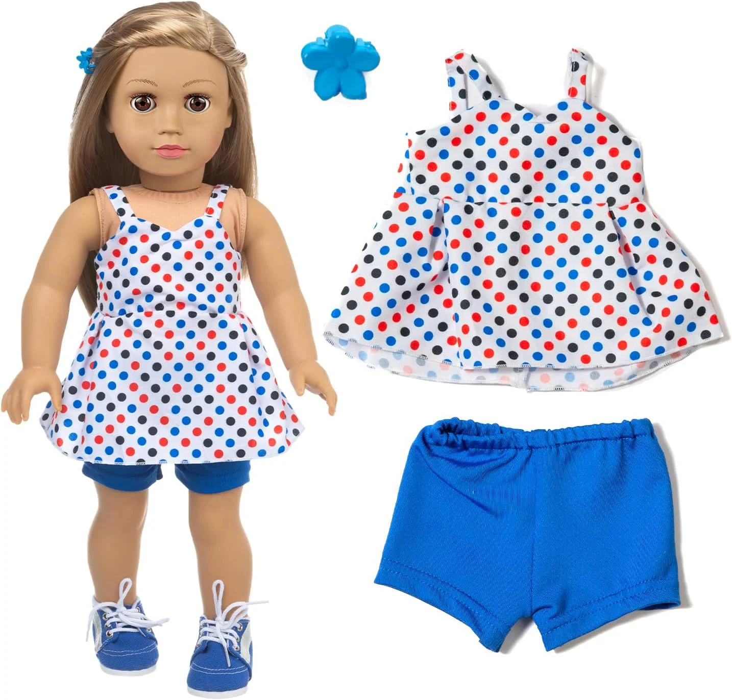 لباس و لوازم جانبی عروسک 18 اینچی XFEYUE: 5 ست لباس عروسک + 2 جفت کفش تصادفی برای عروسک های دخترانه 18 اینچی آمریکایی