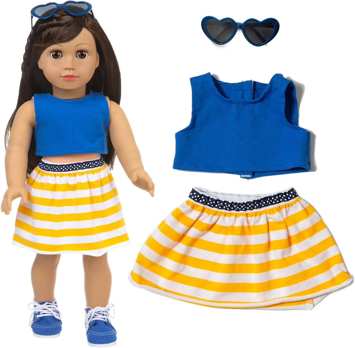 لباس و لوازم جانبی عروسک 18 اینچی XFEYUE: 5 ست لباس عروسک + 2 جفت کفش تصادفی برای عروسک های دخترانه 18 اینچی آمریکایی