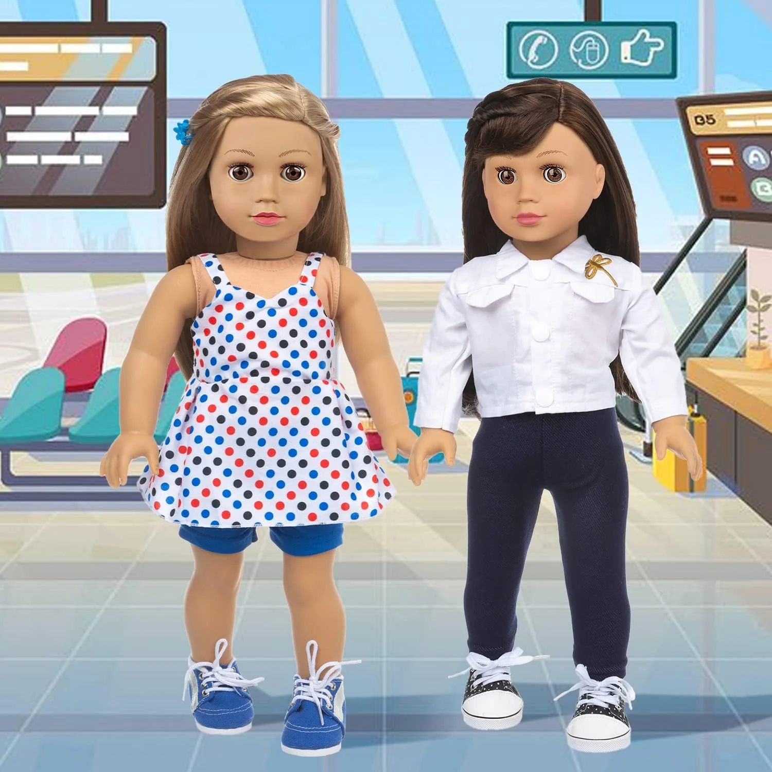 لباس و لوازم جانبی عروسک 18 اینچی XFEYUE: 5 ست لباس عروسک + 2 جفت کفش تصادفی برای عروسک های دخترانه 18 اینچی آمریکایی