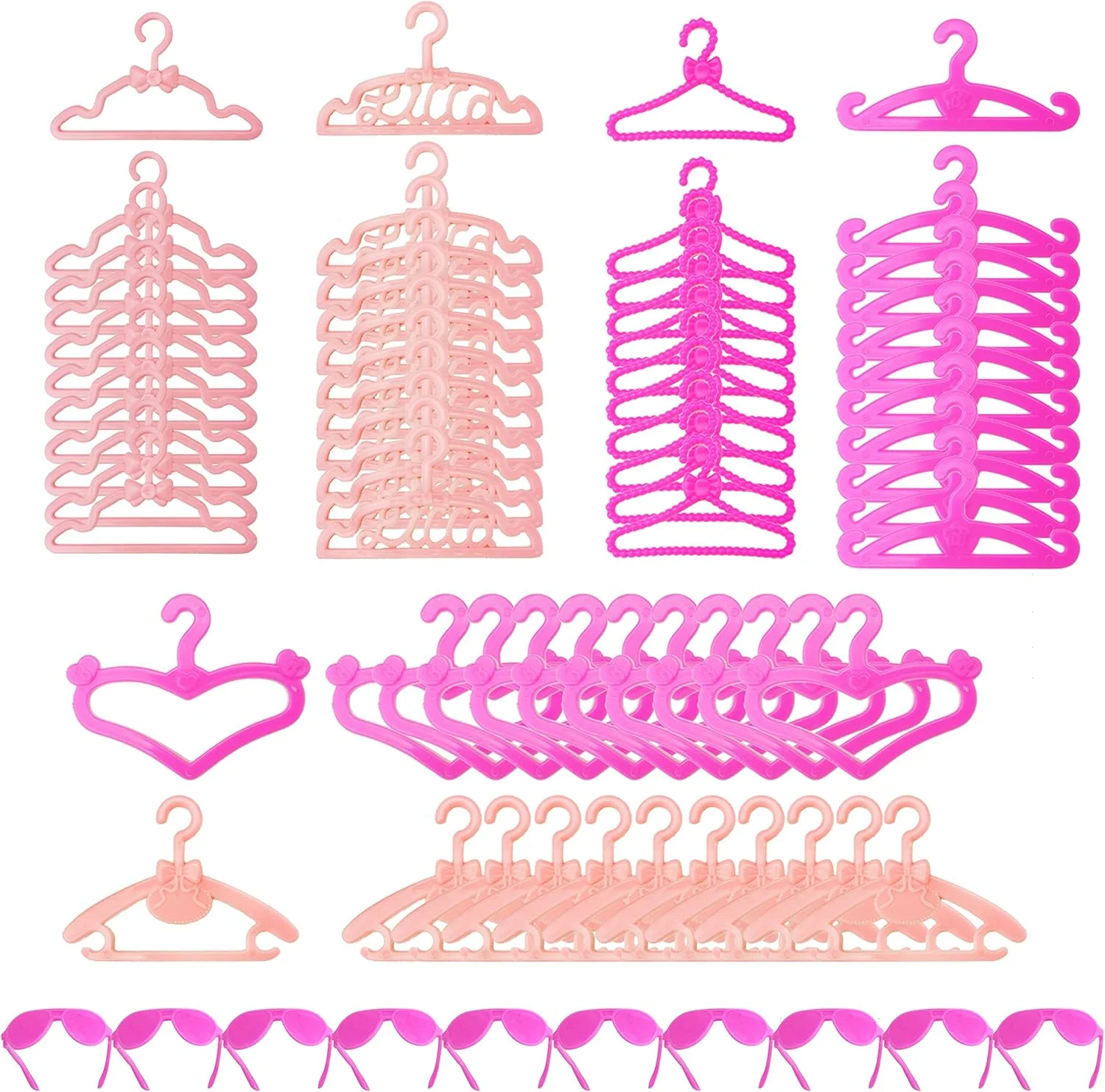 آویز لباس عروسک AMETUS و گردنبند، مناسب برای عروسک های 11.5 اینچی، لوازم جانبی برای کمد لباس، 70 عدد، صورتی