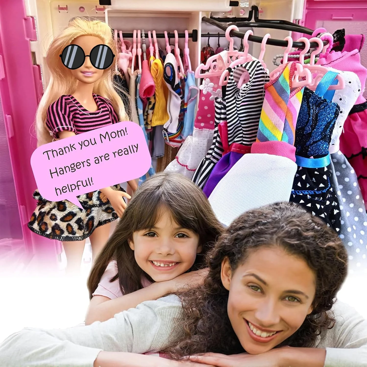 آویز لباس عروسک AMETUS و گردنبند، مناسب برای عروسک های 11.5 اینچی، لوازم جانبی برای کمد لباس، 70 عدد، صورتی