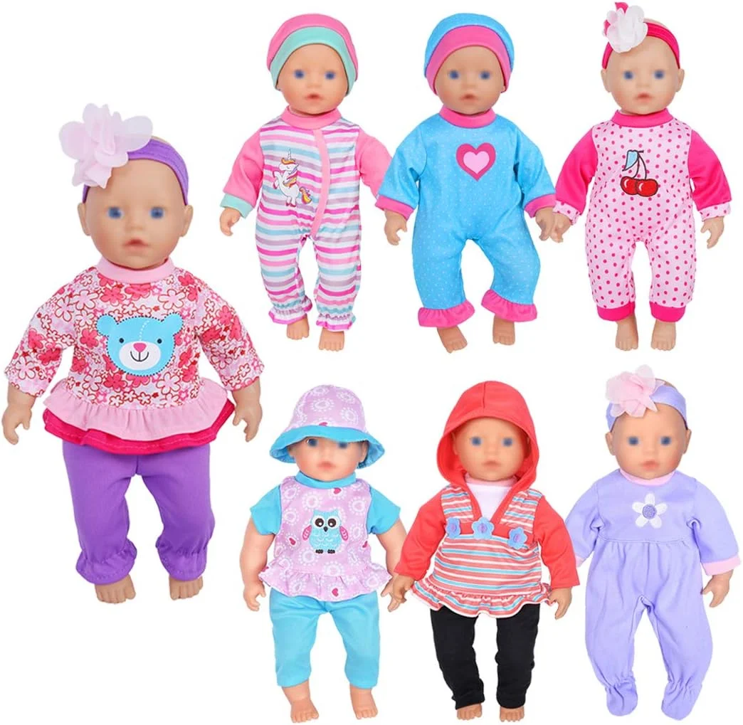 مجموعه 7 تکه لباس عروسک ebuddy Total مناسب برای عروسک های نوزاد 36 سانتی متری شامل رامپر، بلوز، شلوار، کلاه و هدبند مجموعه 7 تکه لباس عروسک ebuddy Total مناسب برای عروسک های نوزاد 36 سانتی متری شامل رامپر، بلوز، شلوار، کلاه و هدبند