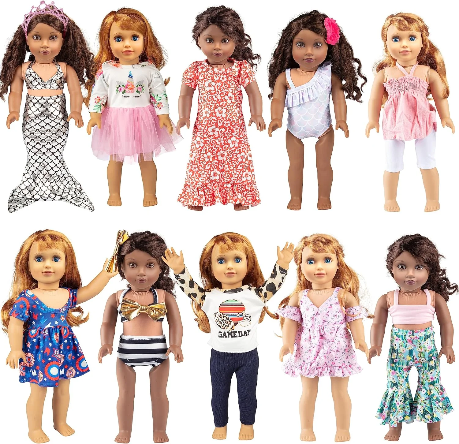 ست لباس 20 تکه Dress Along Dolly برای عروسک های 18 اینچی American Girl با 10 لباس مختلف - شامل لباس های کامل و لوازم جانبی: لباس، مایو، کلاه، هدبند، شلوار، پیراهن - ست هدیه دخترانه کریسمس با قیمت کمتر ست لباس 20 تکه Dress Along Dolly برای عروسک های 18 اینچی American Girl با 10 لباس مختلف - شامل لباس های کامل و لوازم جانبی: لباس، مایو، کلاه، هدبند، شلوار، پیراهن - ست هدیه دخترانه کریسمس با قیمت کمتر