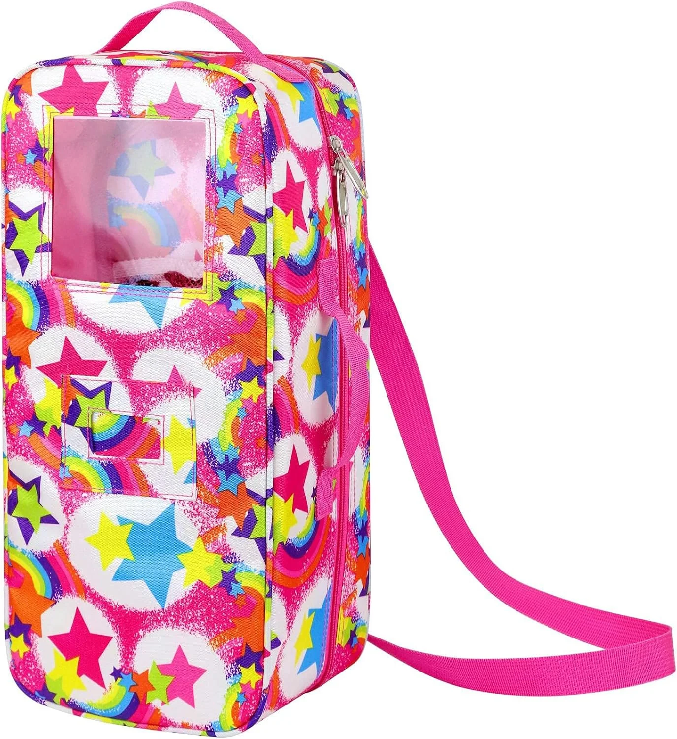 کیف حمل عروسک 14.5 اینچی K.T. Fancy، چمدان مسافرتی عروسک Wishers، کیف کراس بادی برای لوازم جانبی عروسک دخترانه 14.5 اینچی با کمد نگهداری چند جیبی