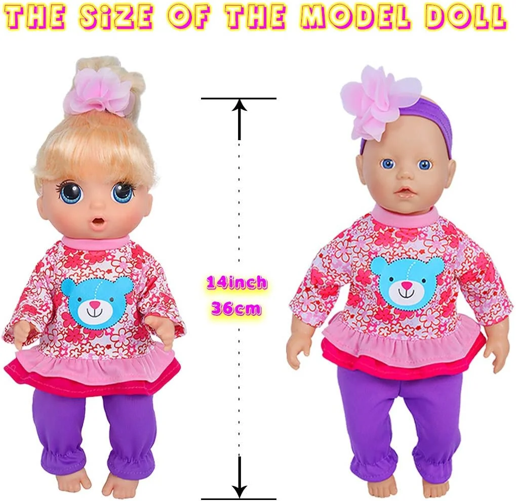 مجموعه 7 تکه لباس عروسک ebuddy Total مناسب برای عروسک های نوزاد 36 سانتی متری شامل رامپر، بلوز، شلوار، کلاه و هدبند