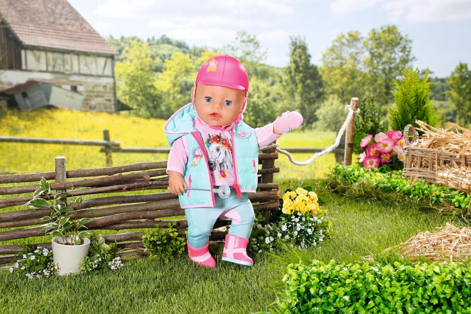 ست لباس سوارکاری د لوکس بیبی بورن مناسب عروسک های 43 سانتی متری - مناسب برای دستان کوچک، بازی خلاقانه باعث افزایش همدلی و مهارت های اجتماعی می شود - برای کودکان نوپا 3 سال به بالا - شامل جلیقه، شلوار، لوازم جانبی و موارد دیگر