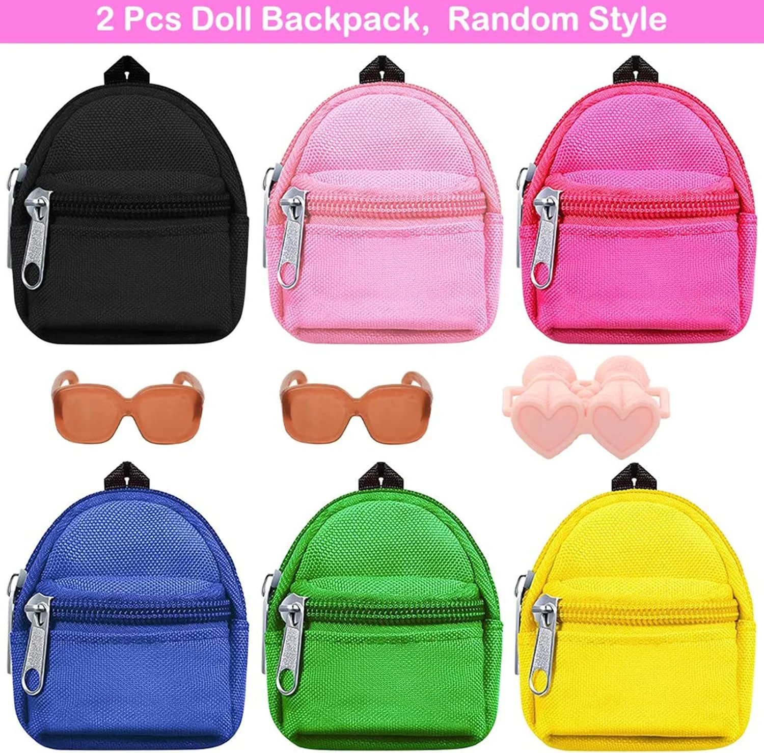 باروا 5 تکه لوازم جانبی مسافرتی عروسک، 2 عدد کوله پشتی عروسک با زیپ، 2 عدد عینک آفتابی و 1 عدد تلسکوپ برای عروسک 11.5 اینچی