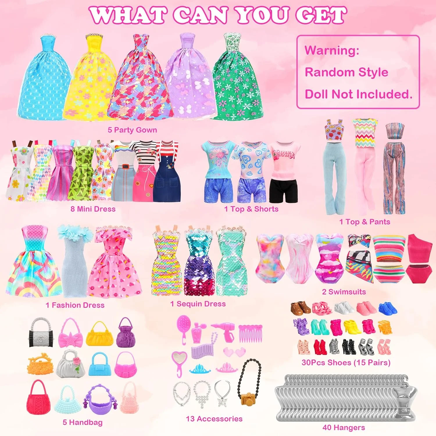 Miunana بسته 110 عددی لباس و لوازم جانبی عروسک شامل لباسهای مد روز، تاپ، شلوار، لباس مهمانی، لباسهای کوتاه، لباس شنا، بیکینی، کفش، بالهای پرنسسی، چوب لباسی و کیف دستی برای عروسک 11.5 اینچی Miunana بسته 110 عددی لباس و لوازم جانبی عروسک شامل لباسهای مد روز، تاپ، شلوار، لباس مهمانی، لباسهای کوتاه، لباس شنا، بیکینی، کفش، بالهای پرنسسی، چوب لباسی و کیف دستی برای عروسک 11.5 اینچی