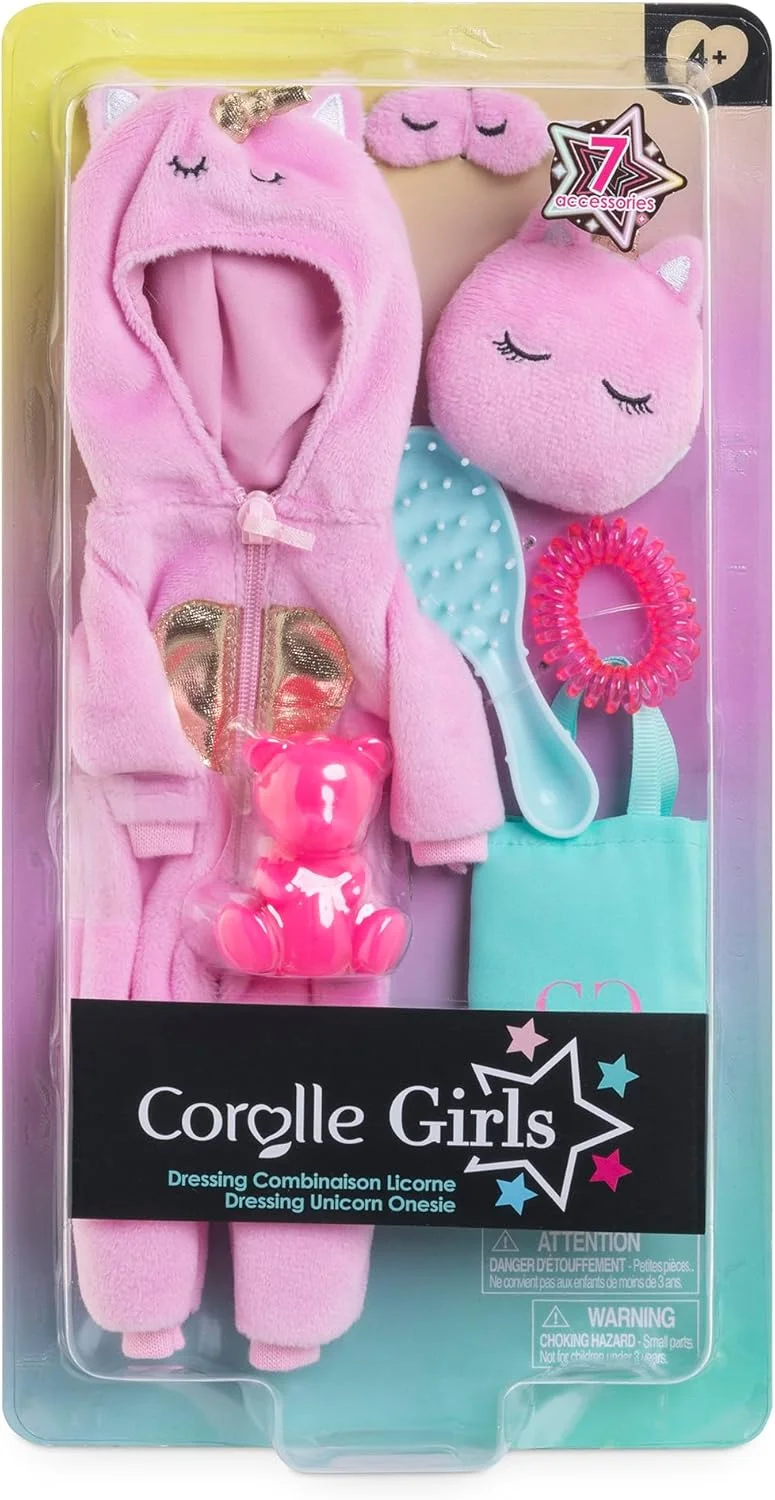 ست لوازم جانبی دخترانه کرول، لباس خواب طرح یونیکورن، 7 تکه، مناسب برای تمام عروسک های 28 سانتی متری ست لوازم جانبی دخترانه کرول، لباس خواب طرح یونیکورن، 7 تکه، مناسب برای تمام عروسک های 28 سانتی متری