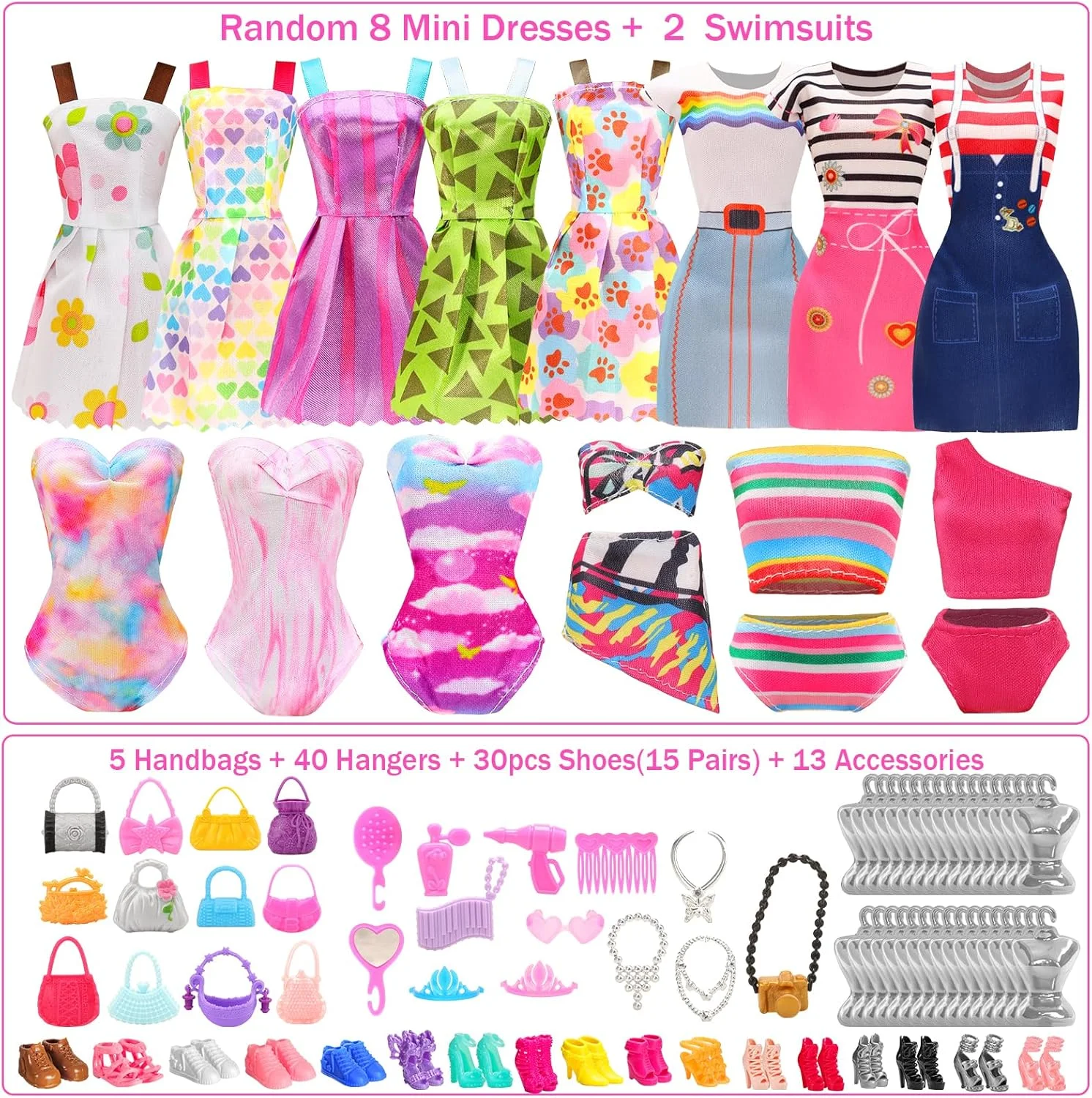 Miunana بسته 110 عددی لباس و لوازم جانبی عروسک شامل لباسهای مد روز، تاپ، شلوار، لباس مهمانی، لباسهای کوتاه، لباس شنا، بیکینی، کفش، بالهای پرنسسی، چوب لباسی و کیف دستی برای عروسک 11.5 اینچی Miunana بسته 110 عددی لباس و لوازم جانبی عروسک شامل لباسهای مد روز، تاپ، شلوار، لباس مهمانی، لباسهای کوتاه، لباس شنا، بیکینی، کفش، بالهای پرنسسی، چوب لباسی و کیف دستی برای عروسک 11.5 اینچی