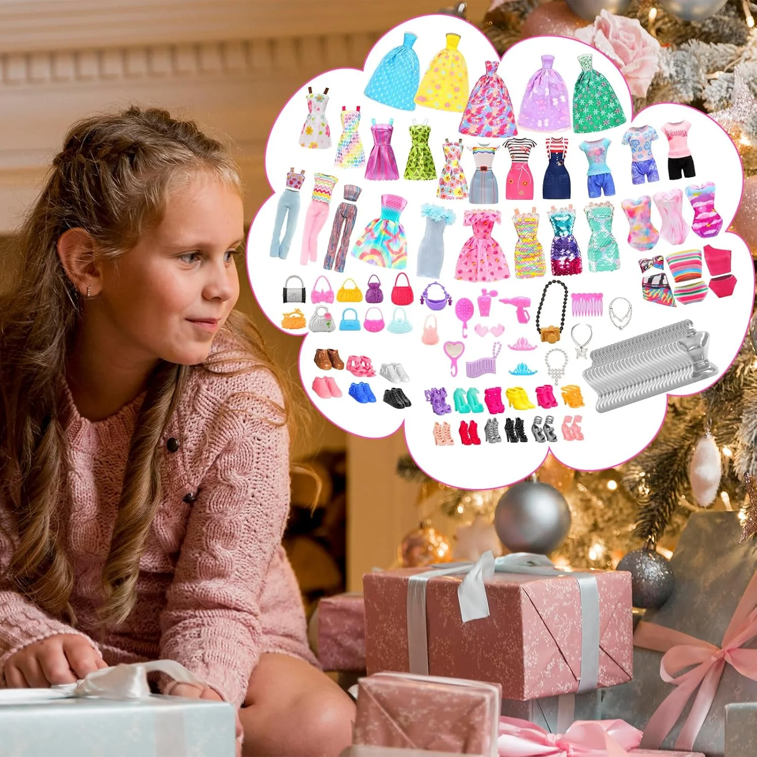 Miunana بسته 110 عددی لباس و لوازم جانبی عروسک شامل لباسهای مد روز، تاپ، شلوار، لباس مهمانی، لباسهای کوتاه، لباس شنا، بیکینی، کفش، بالهای پرنسسی، چوب لباسی و کیف دستی برای عروسک 11.5 اینچی Miunana بسته 110 عددی لباس و لوازم جانبی عروسک شامل لباسهای مد روز، تاپ، شلوار، لباس مهمانی، لباسهای کوتاه، لباس شنا، بیکینی، کفش، بالهای پرنسسی، چوب لباسی و کیف دستی برای عروسک 11.5 اینچی