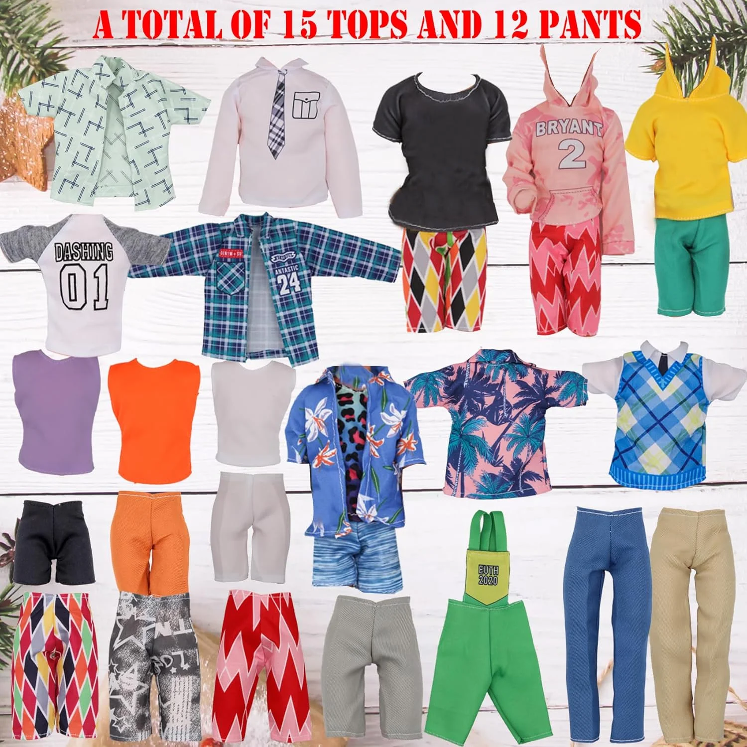 EuTengHao 44 تکه لباس و لوازم جانبی عروسک پسرانه برای عروسک های پسرانه 12 اینچی شامل 27 پیراهن، شلوار جین، شلوار و لوازم جانبی ورزشی مانند استند بسکتبال و اسکیت برد