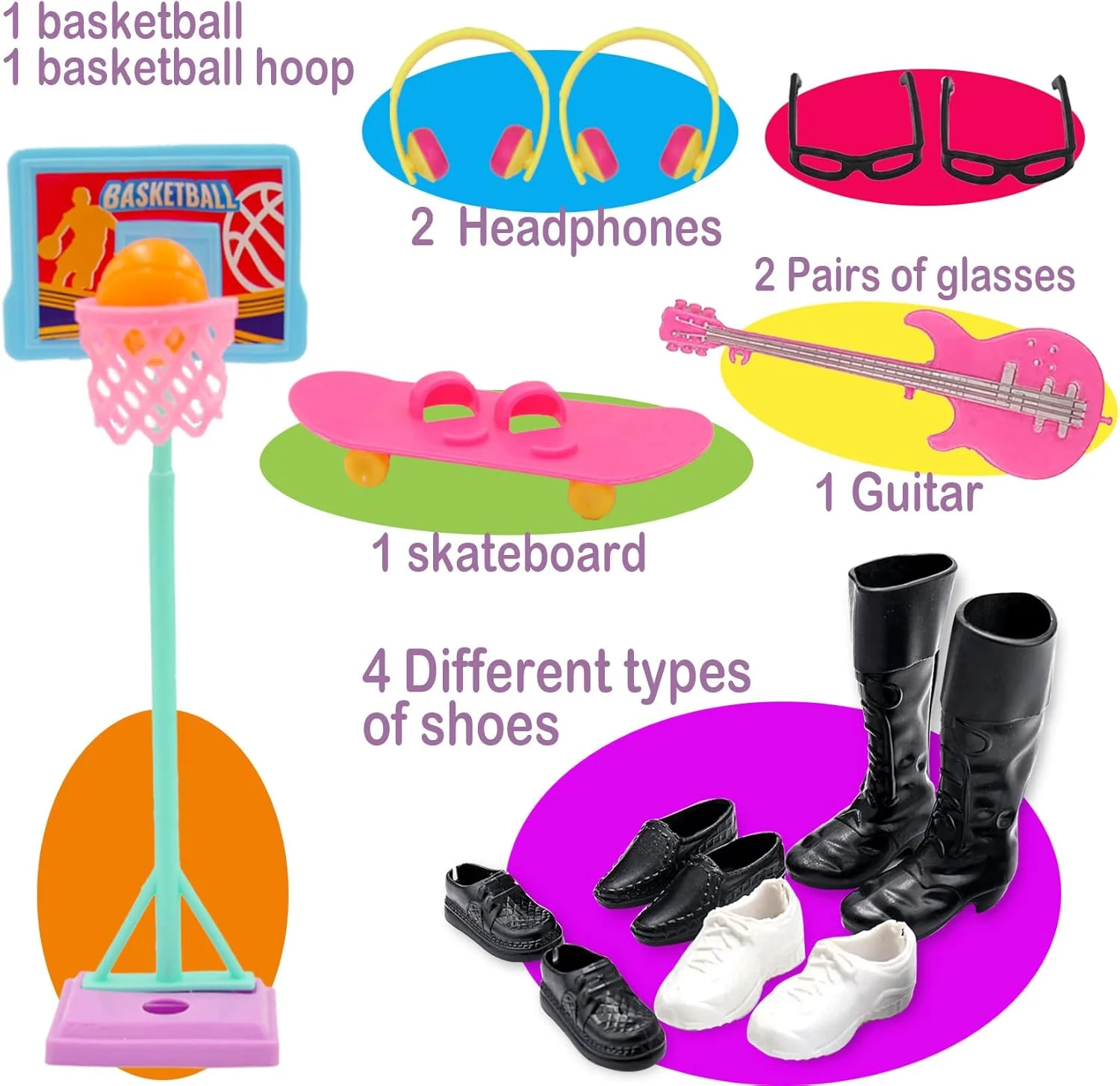 EuTengHao 44 تکه لباس و لوازم جانبی عروسک پسرانه برای عروسک های پسرانه 12 اینچی شامل 27 پیراهن، شلوار جین، شلوار و لوازم جانبی ورزشی مانند استند بسکتبال و اسکیت برد