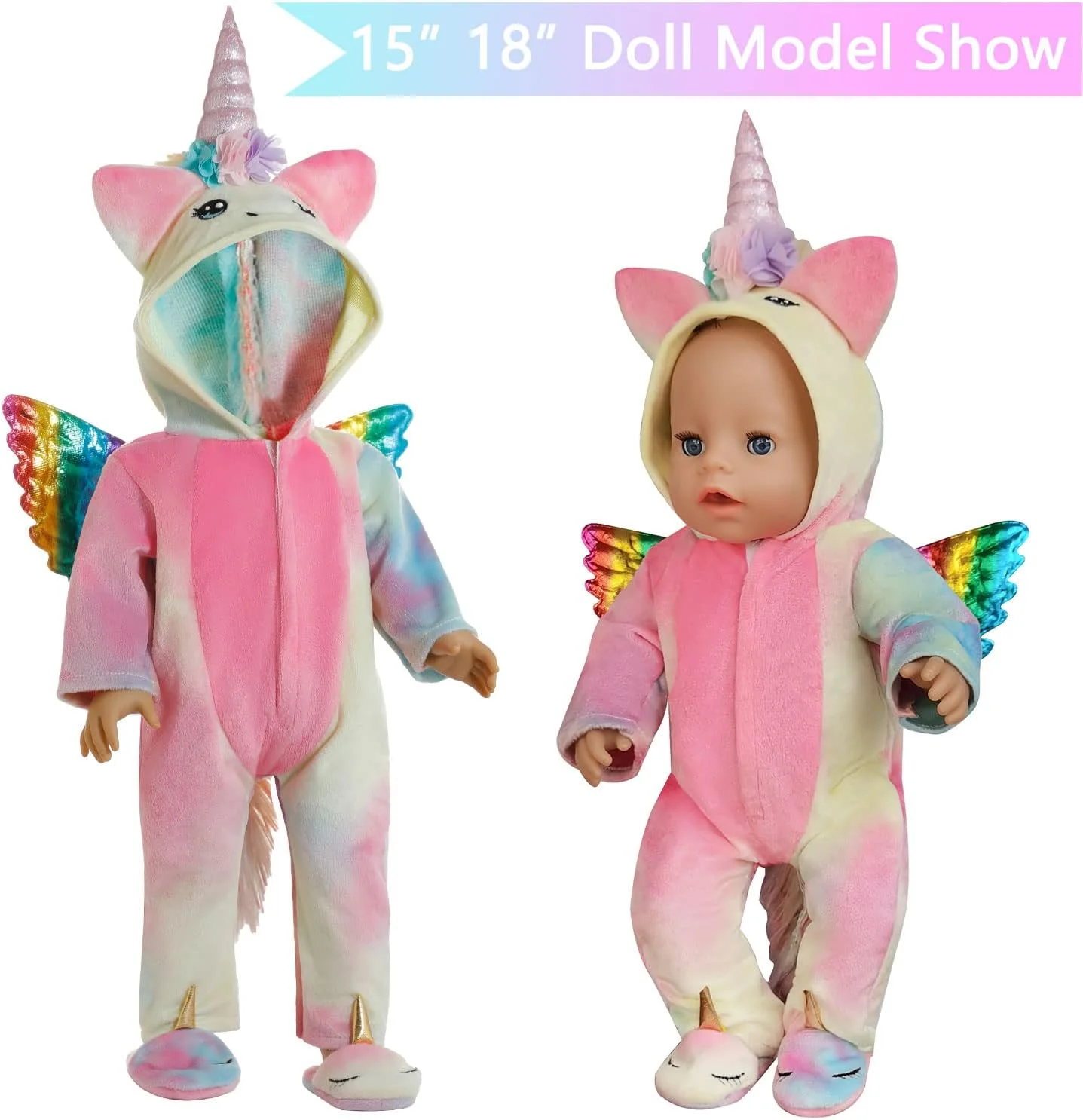 ست کیسه خواب و لوازم جانبی لباس عروسکی دخترانه Windolls، 18 اینچی - لباس عروسک تک شاخ با کیسه خواب به سبک تک شاخ، ماسک چشم، بالش، دمپایی - مناسب برای عروسک های My Life، Generation، Journey