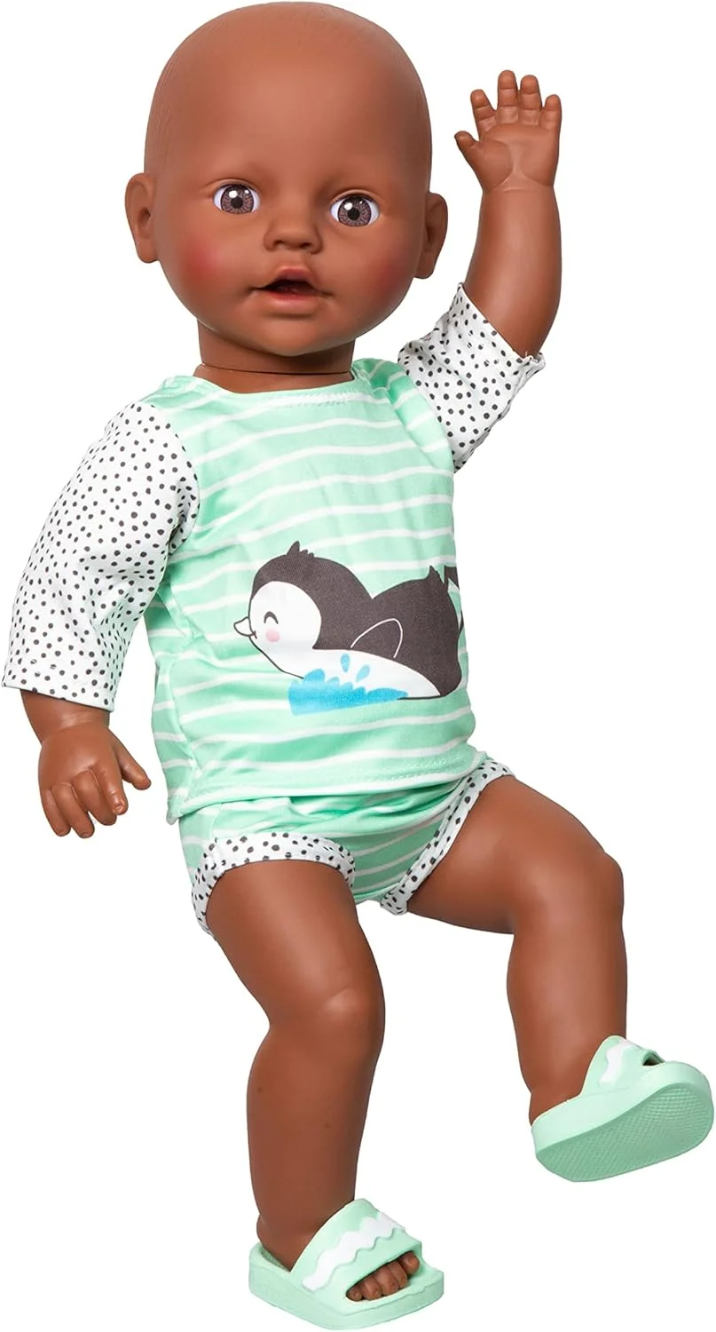 لباس شنای عروسک هلِس مدل 2118 با طرح خال خالی پنگوئنی، 2 تکه شامل بالا تنه و پایین تنه، سایز 35 - 45 سانتی متر لباس شنای عروسک هلِس مدل 2118 با طرح خال خالی پنگوئنی، 2 تکه شامل بالا تنه و پایین تنه، سایز 35 - 45 سانتی متر